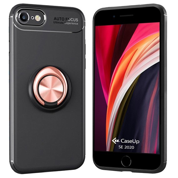 CaseUp Apple iPhone SE 2022 Kılıf Finger Ring Holder Siyah Rosegold 1
